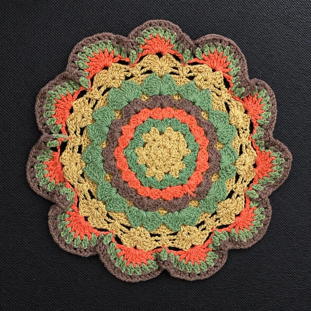Vintage Handmade Crochet Doily 8" Layered Mandala Floral Multi-Color Boho Decor